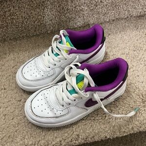 Kids  Nike AF1 White and Purple Sneakers